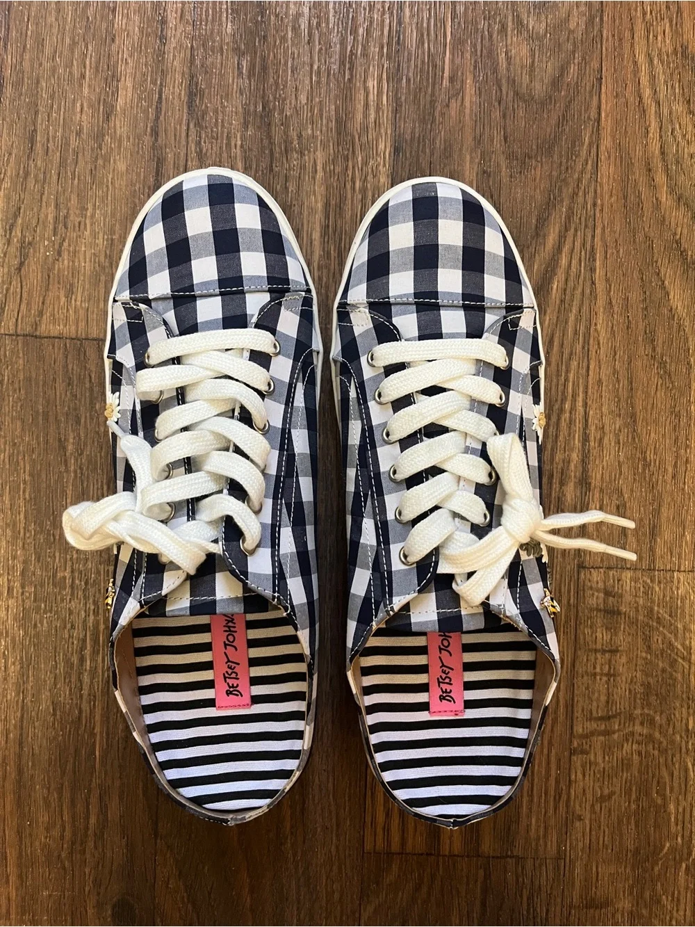 Betsey Johnson Navy & White Gingham Lace-Up Sneakers with Daisy Embroidery 11